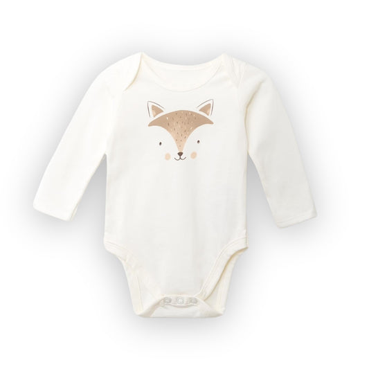 Langarm-Body für Baby mit niedlichem Fuchsgesicht und praktischen Druckknöpfen im Schrittbereich für einfaches An- und Ausziehen.