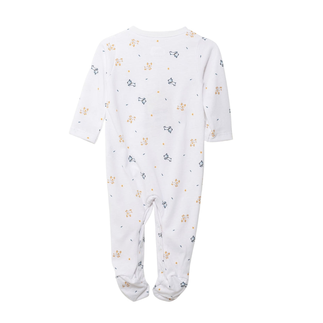 Rückansicht des Baby-Schlafanzugs mit Füßchen und praktischem Design für maximale Bequemlichkeit und Wärme.