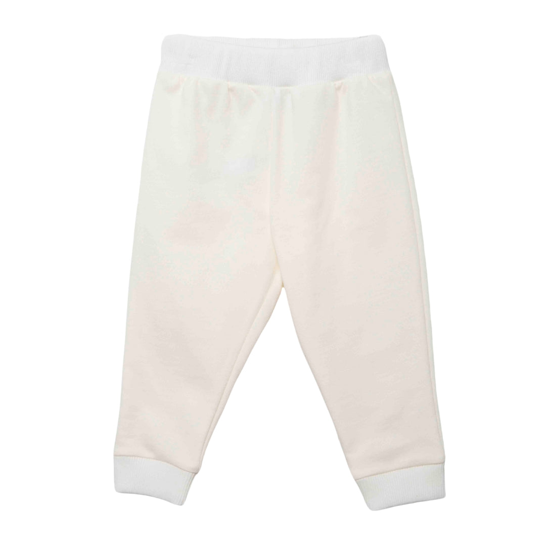 Elfenbeinfarbene Babyhose mit elastischen Bündchen und internem Kordelzug für eine optimale Passform