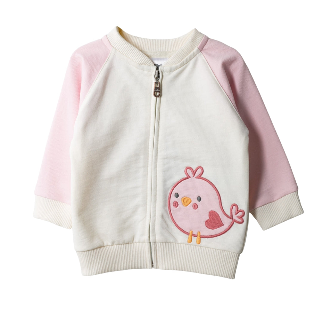 Rosa Ärmel und Reißverschluss des Baby-Sweatshirts im Set