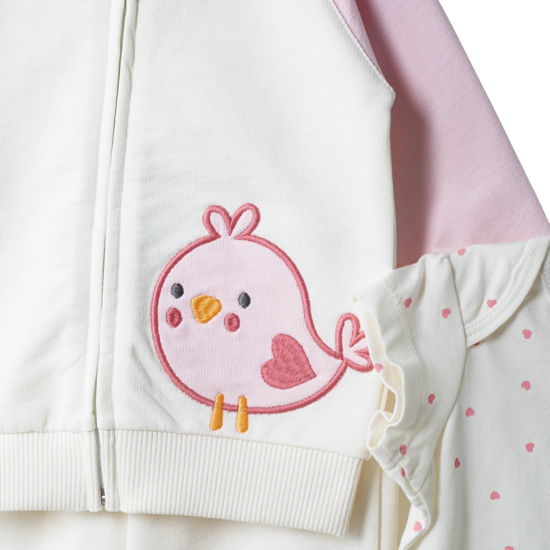 Charmante Vogel-Stickerei auf dem Sweatshirt im 3-teiligen Baby-Set