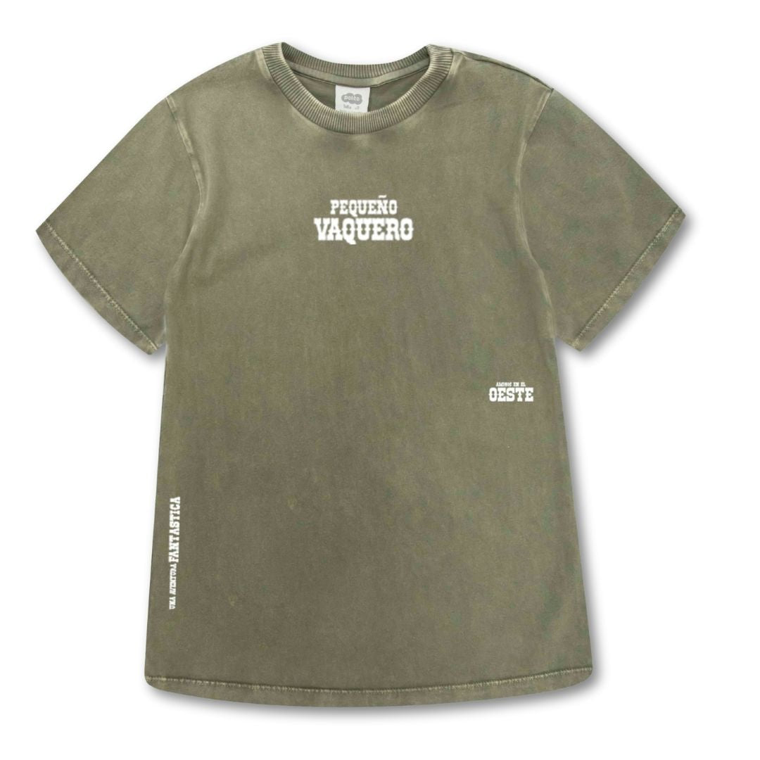 T-Shirt kurzarm in Militärgrün mit elastischem Rippkragen