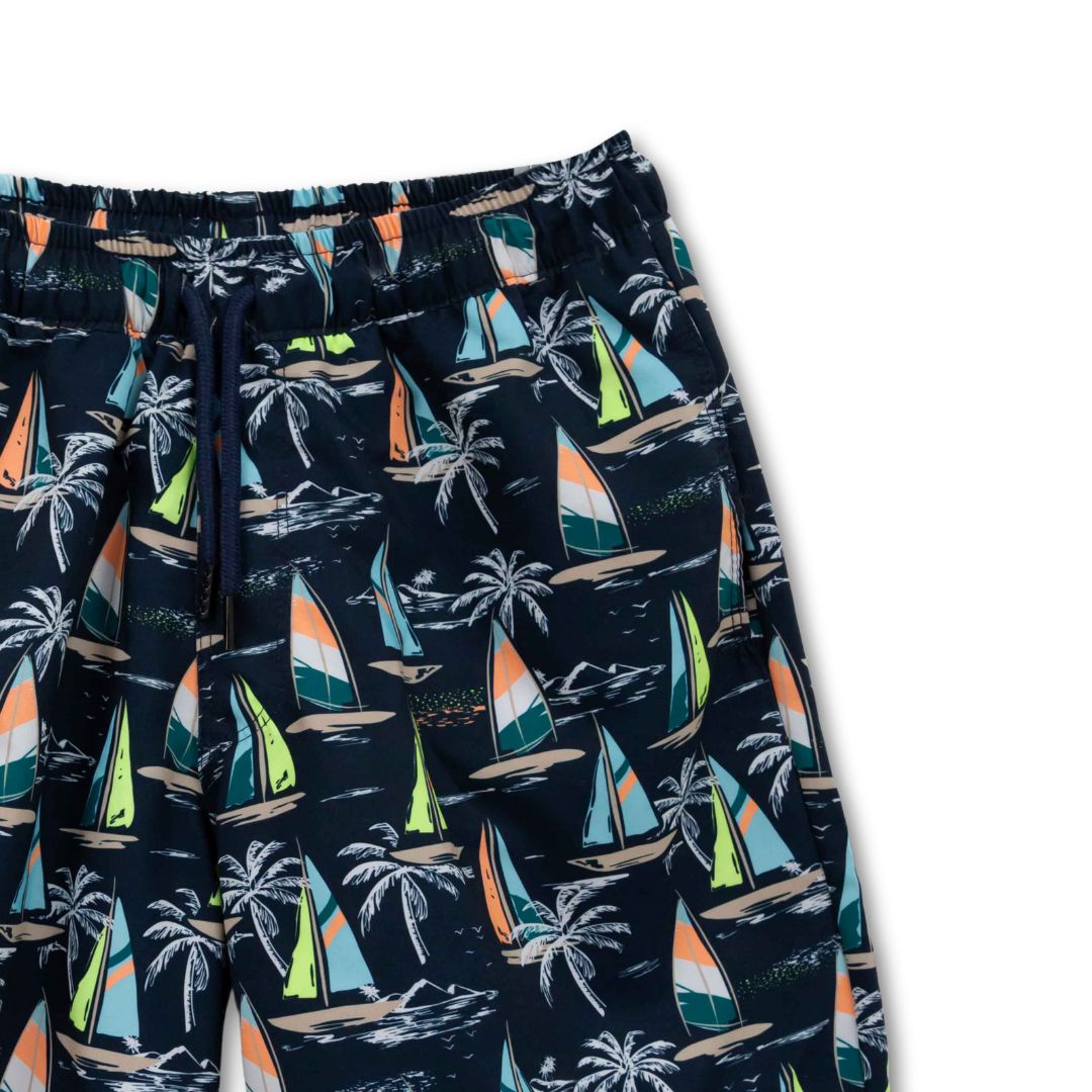 Rückseite Badehose Jungen Navy Blau mit Kordelzugbund