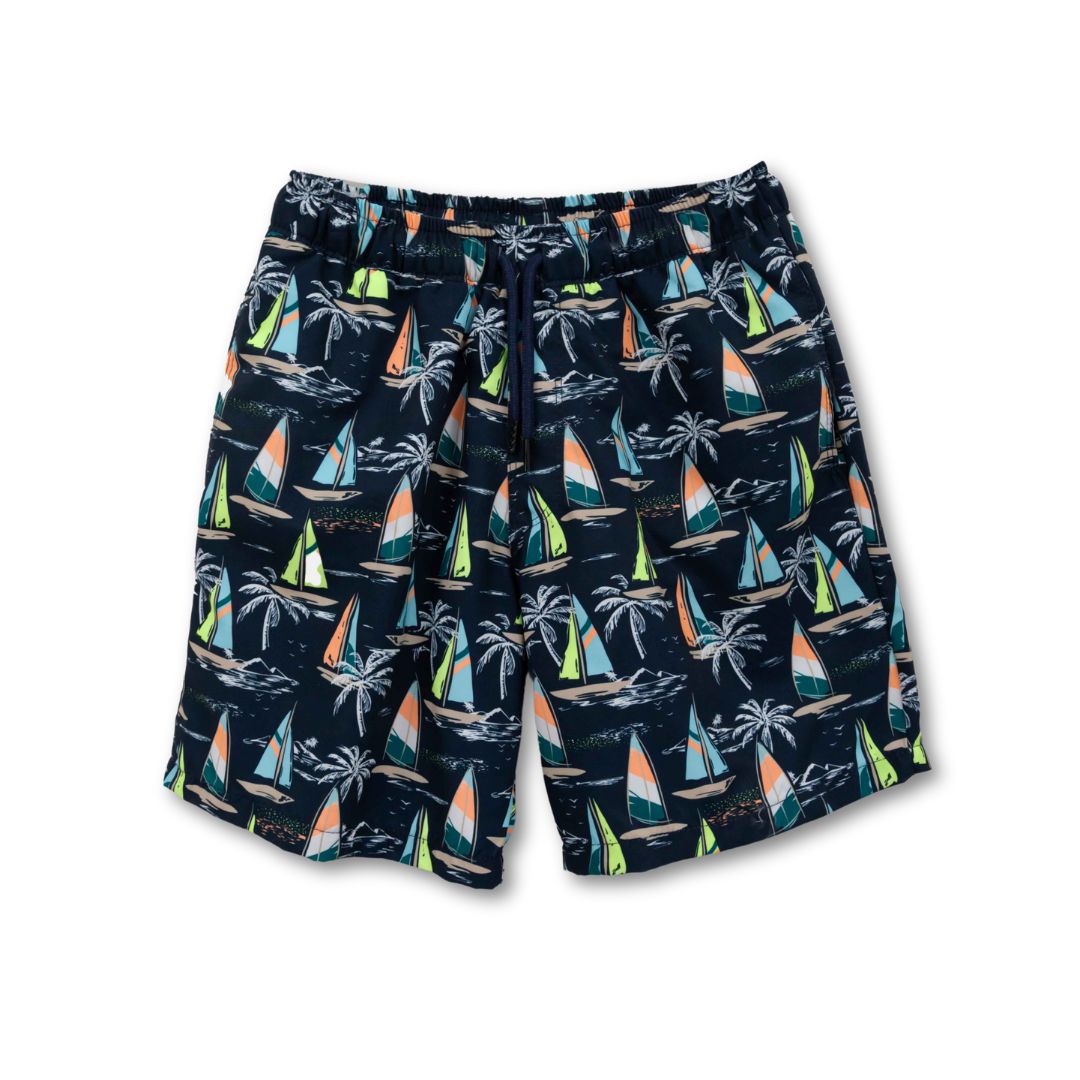 Badehose Jungen Navy Blau mit maritimem Print – bequem und elastisch
