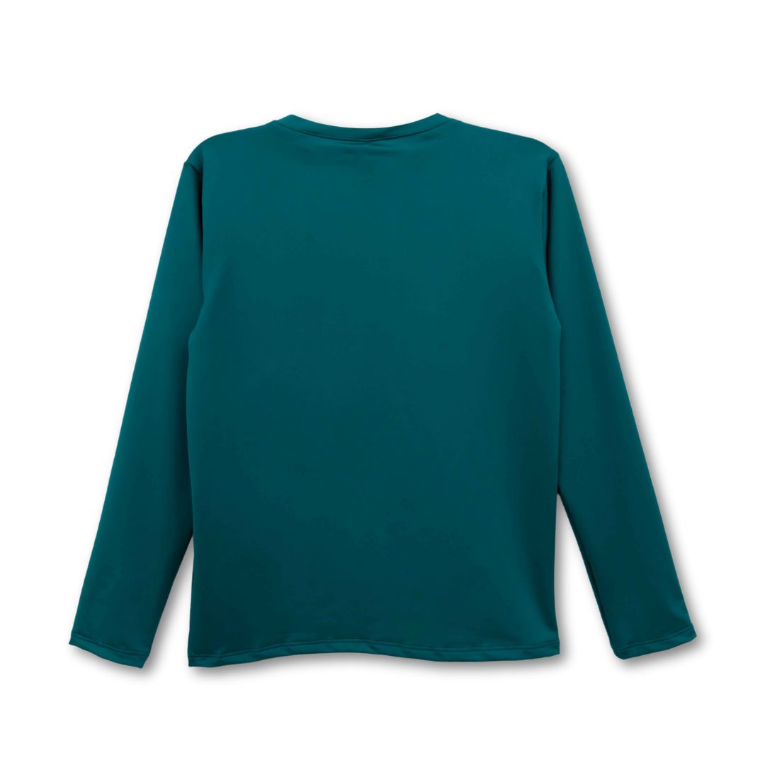 Rückseite Badeshirt Jungen Meeresgrün mit Segelmotiv – perfekter Sitz, langärmlig
