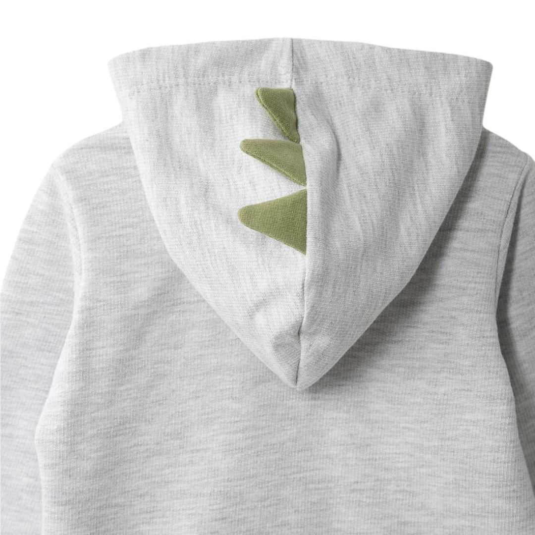 Hoodie Rückseite mit grünen Dino-Stacheln für kleinen Dino-Fans