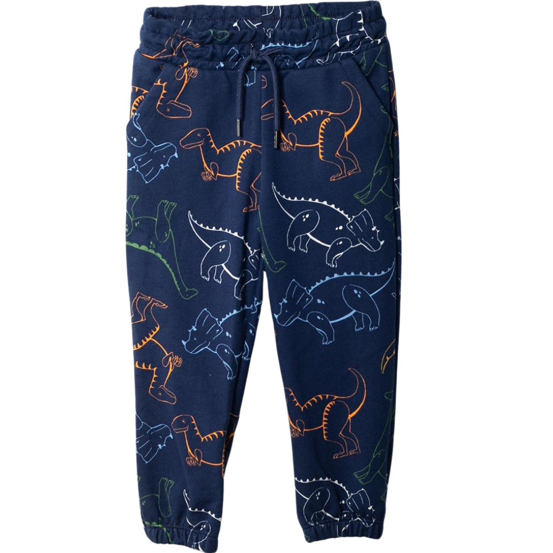 Dinosaurier Jogger-Hose für Jungs in Dunkelblau mit elastischer Taille, Ansicht von vorne