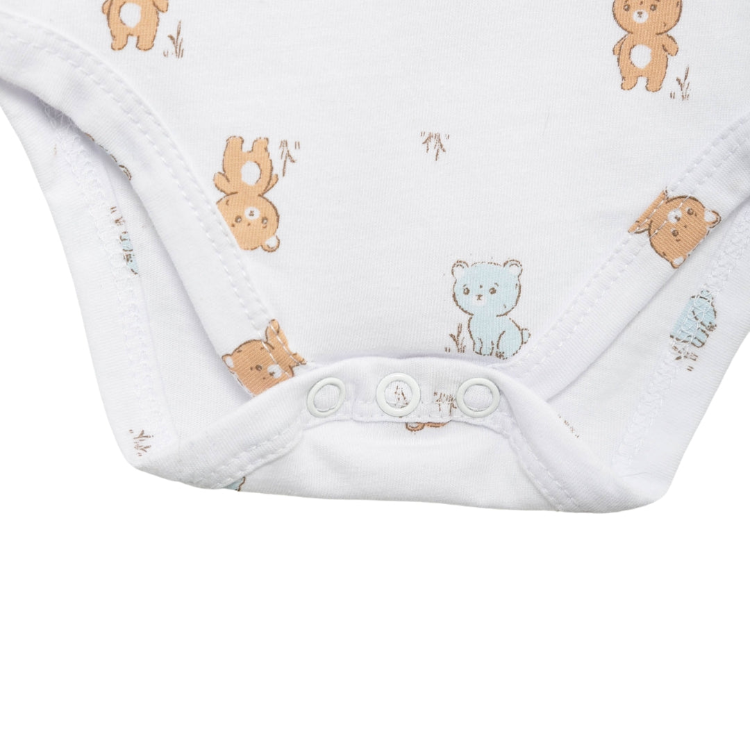 Weicher Body in Hellblau mit niedlichem Teddybär-Motiv für Neugeborene.