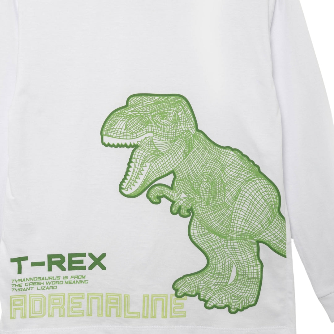 Weißes Kinder-Schlafanzug-Oberteil mit grünem T-Rex-Print
