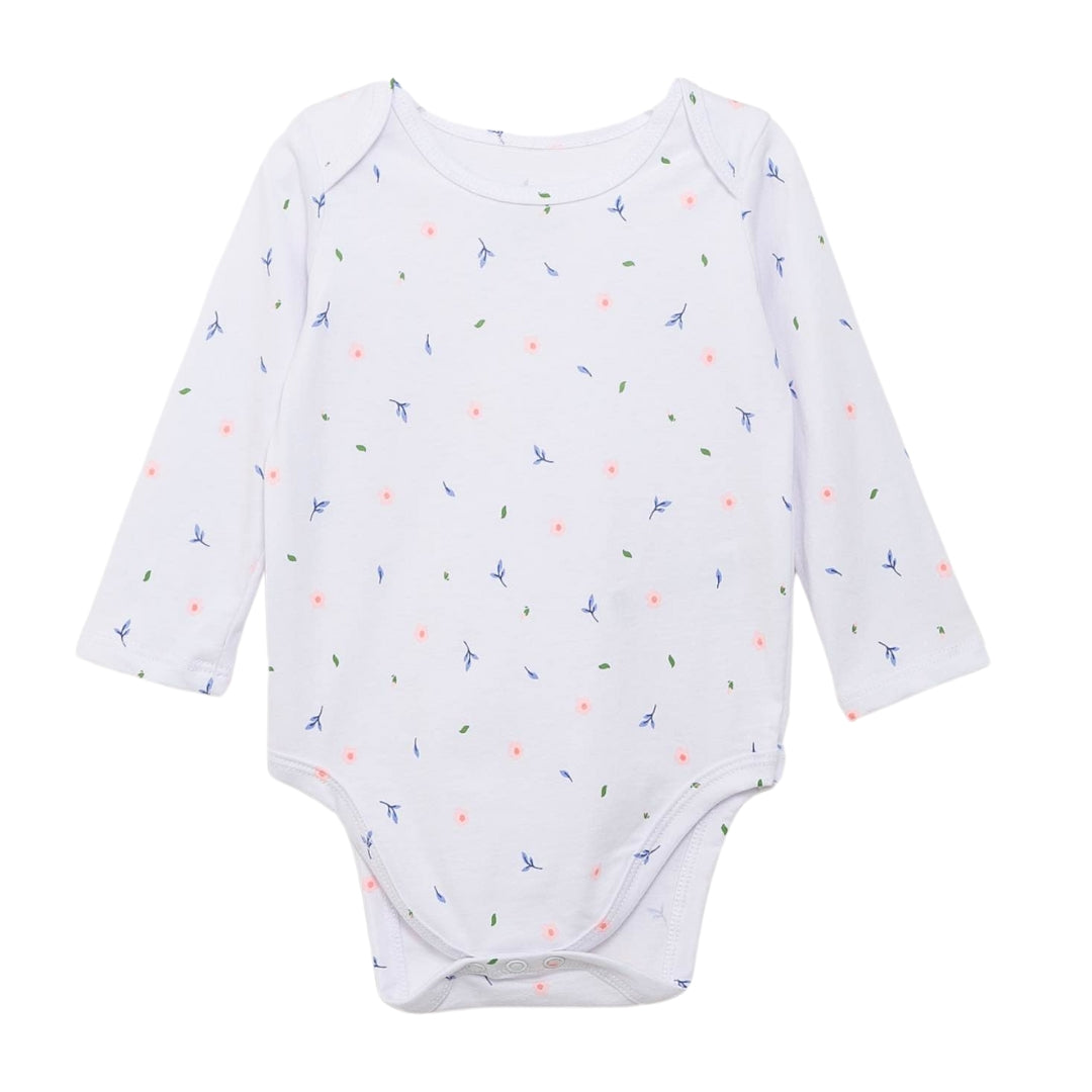 Langarm-Body mit Blumen-Miniprint, weiche Baumwolle und praktische Druckknöpfe für einfaches Umziehen.