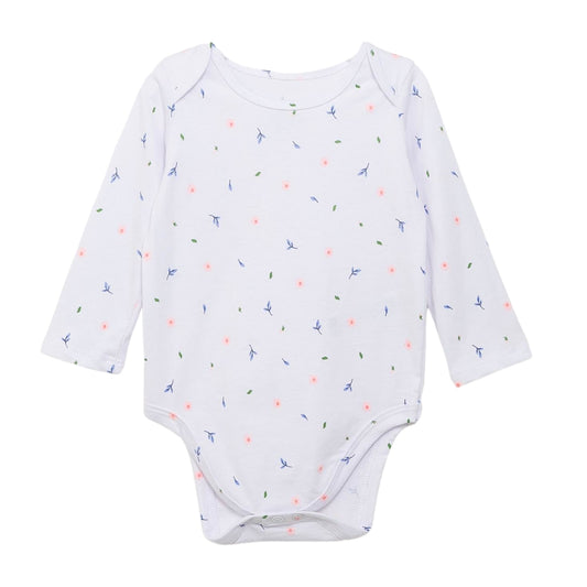 Langarm-Body mit Blumen-Miniprint, weiche Baumwolle und praktische Druckknöpfe für einfaches Umziehen.