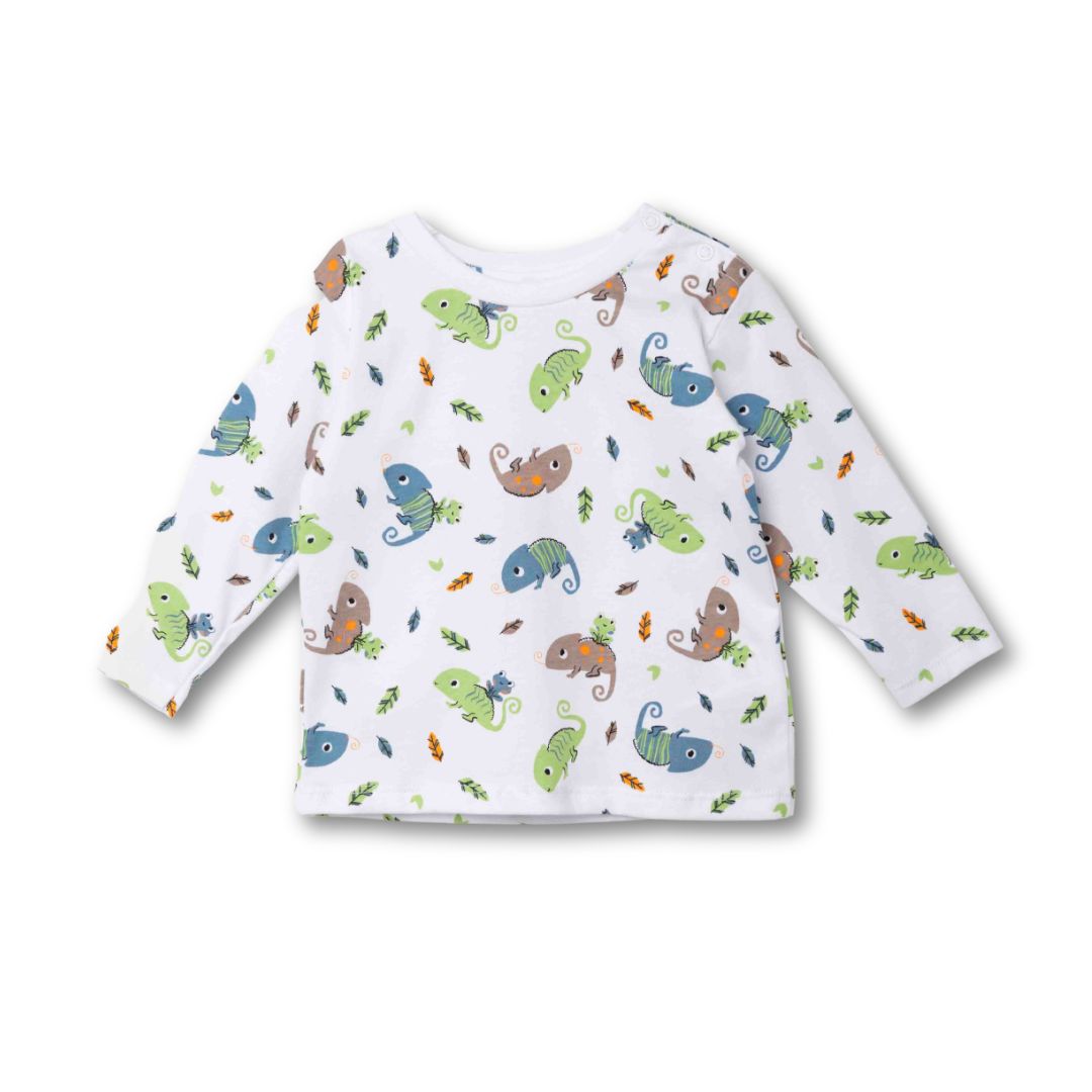 Baby Langarm T-Shirt mit Chamäleon Print in bunten Farben für fröhliche Momente