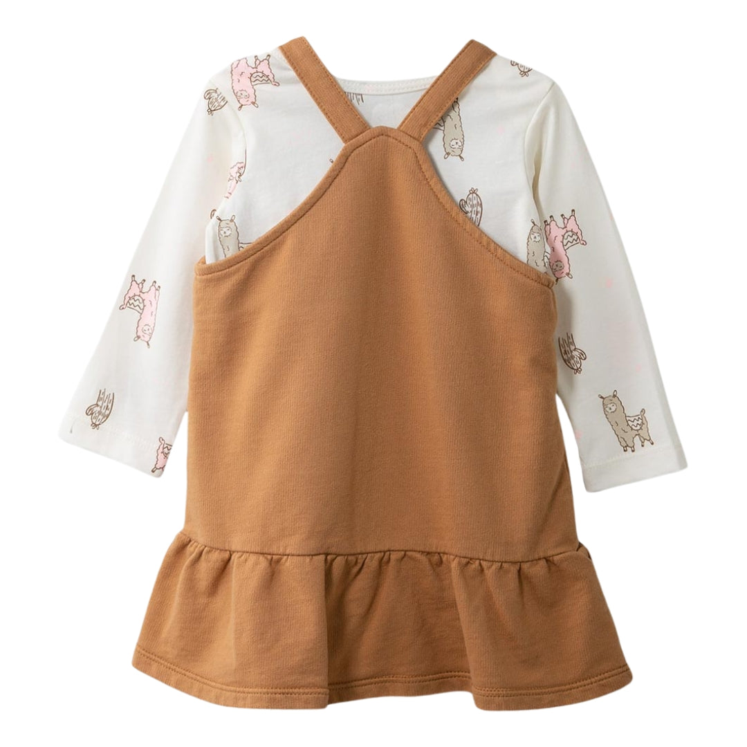 Rückansicht des Llama-Latzkleid Sets für Mädchen mit verstellbaren Trägern