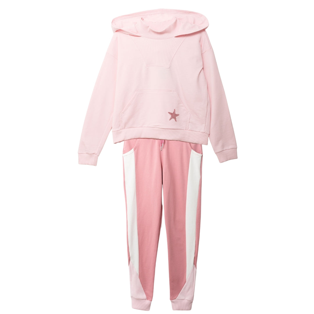 Rosa Hoodie mit Kängurutasche und rosa Jogger für Mädchen – bequem und stylish.