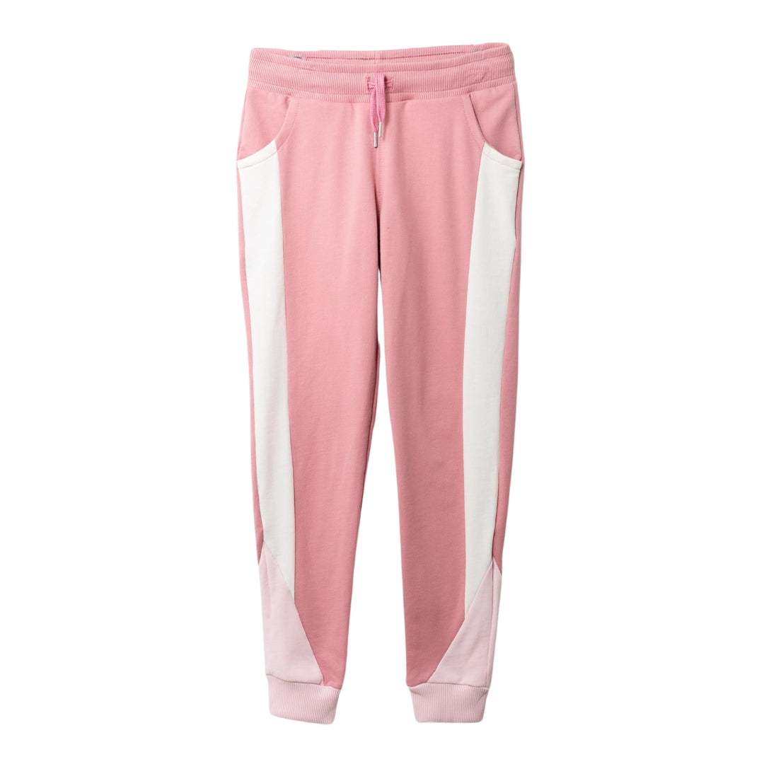 Rosa Jogger für Mädchen mit weißen und hellrosa Details, elastischem Bund.