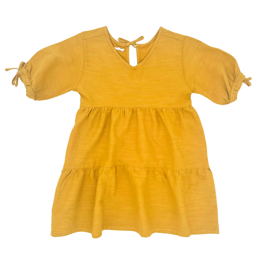 senffarbene Kleid mit Bändern