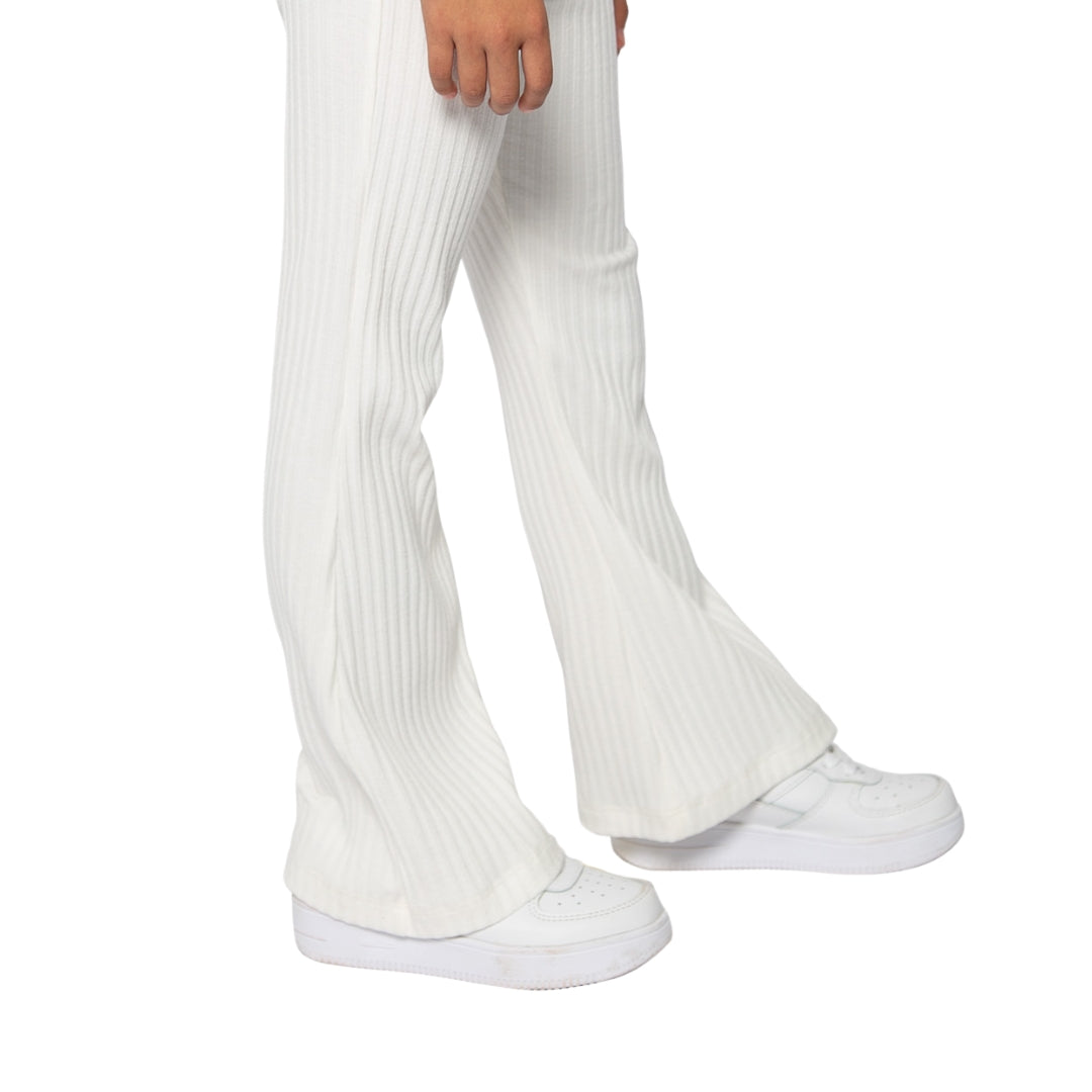 Weiße Rippstrick-Leggings für Mädchen, Seitenansicht