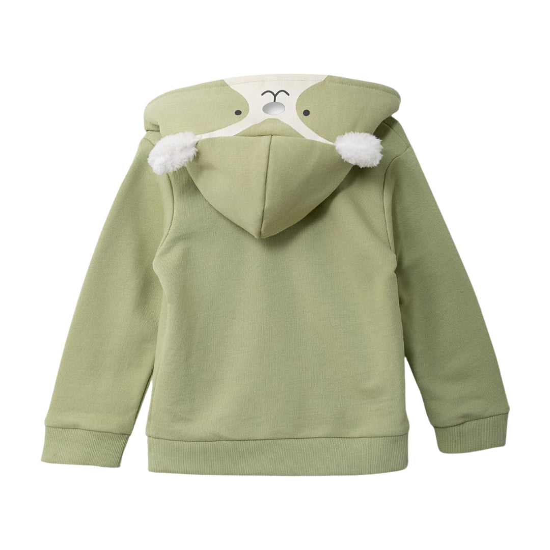 Rückansicht des Zip-Up Hoodies für Baby in Hellgrün, ideal für den täglichen Komfort und verspielte Outfits.