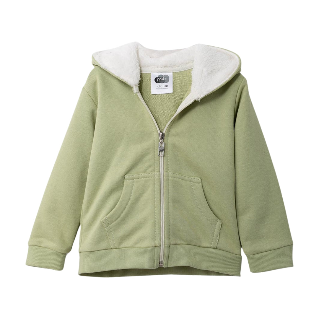 Süßer Zip-Up Hoodie in Hellgrün für Baby, mit verspielten Ohren und einem bedruckten Tiergesicht auf der Kapuze.