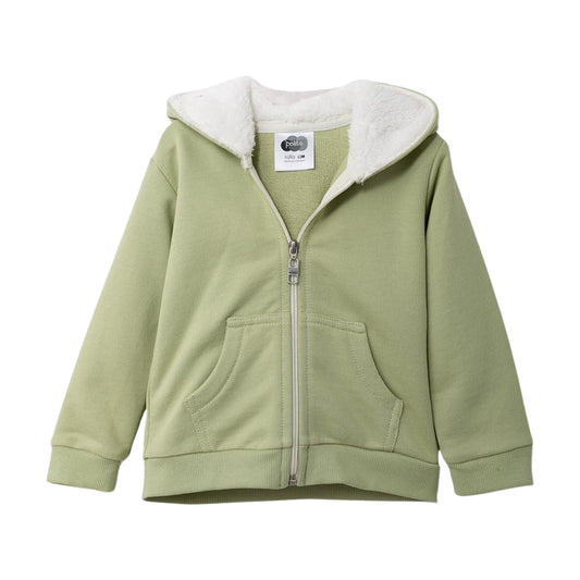 Süßer Zip-Up Hoodie in Hellgrün für Baby, mit verspielten Ohren und einem bedruckten Tiergesicht auf der Kapuze.