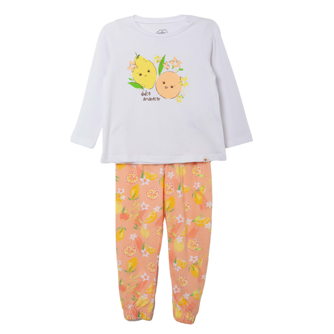 Zitrus-Schlafanzug-Set aus Baumwolle mit Fruchtprint für Mädchen