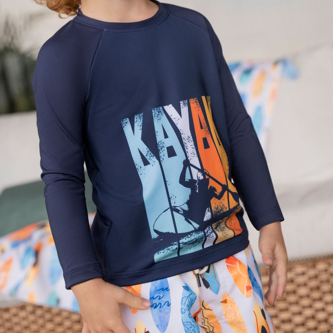 Langarm Badeshirt mit Kayak-Print