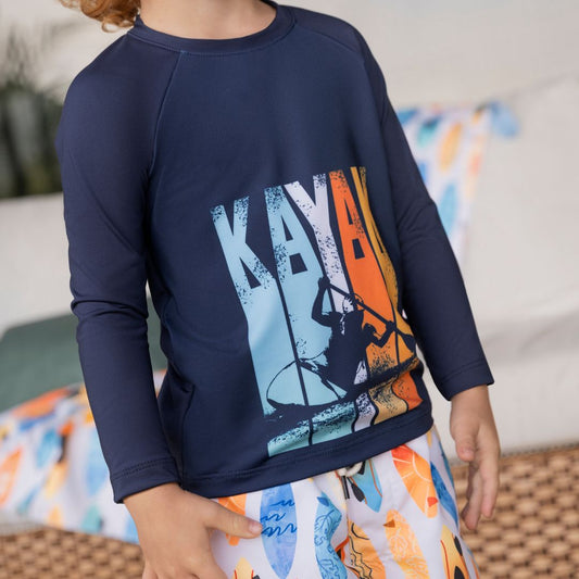 Langarm Badeshirt mit Kayak-Print
