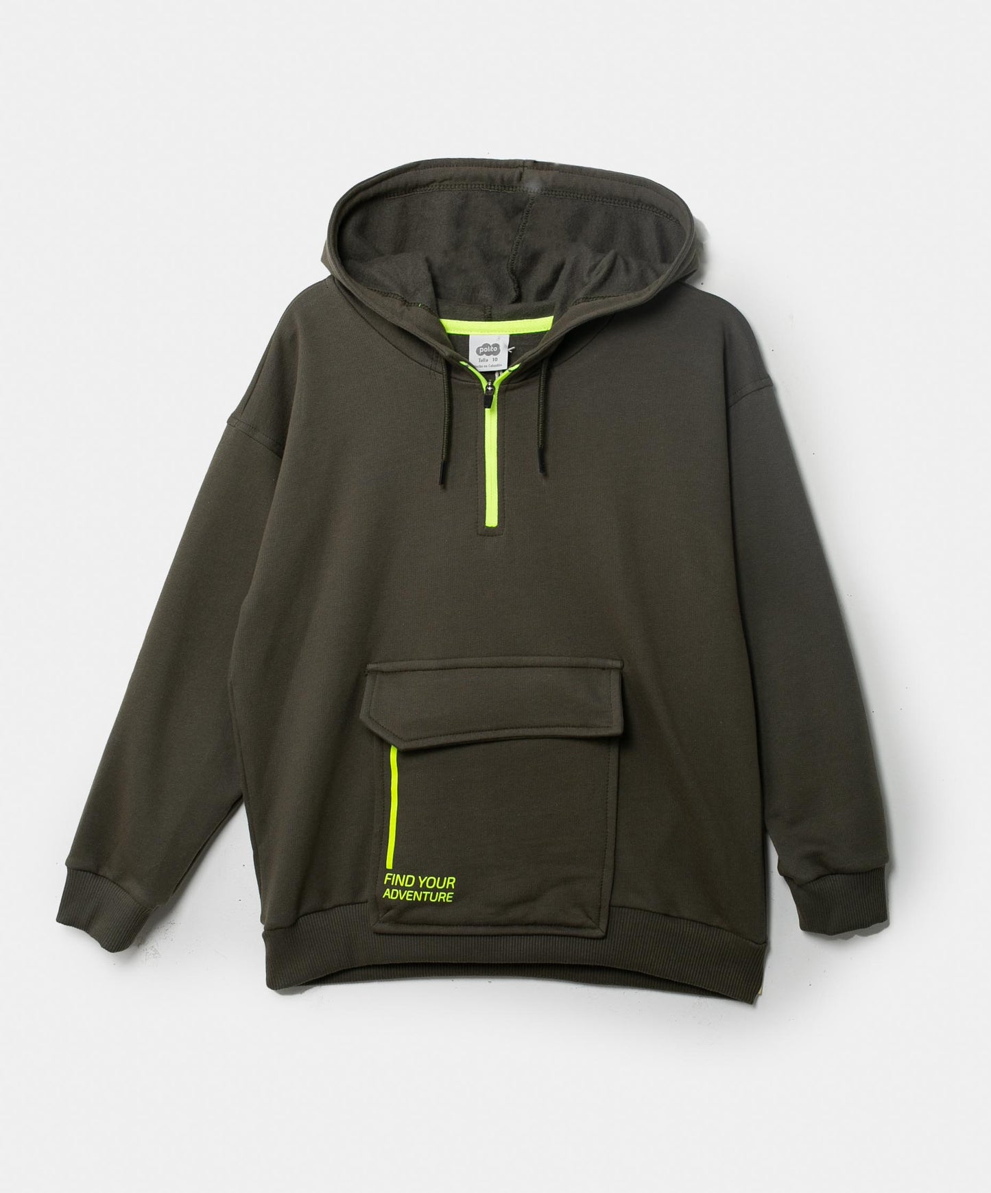 Militärgrüner Hoodie mit Kängurutasche