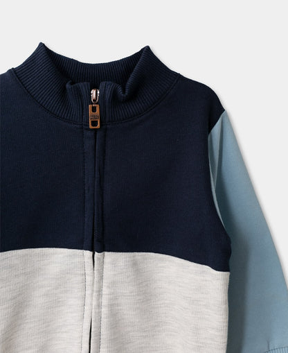 Farbblock-Zip-Up Pullover