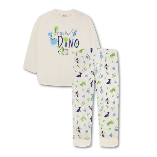 Zweiteiliger Baby-Schlafanzug in Marfil mit Dino-Motiv und pequeño dino-Schriftzug 