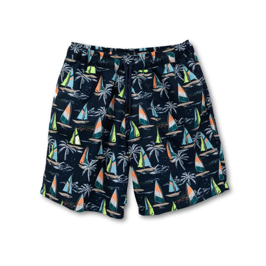 Badehose Jungen Navy Blau mit maritimem Print – bequem und elastisch