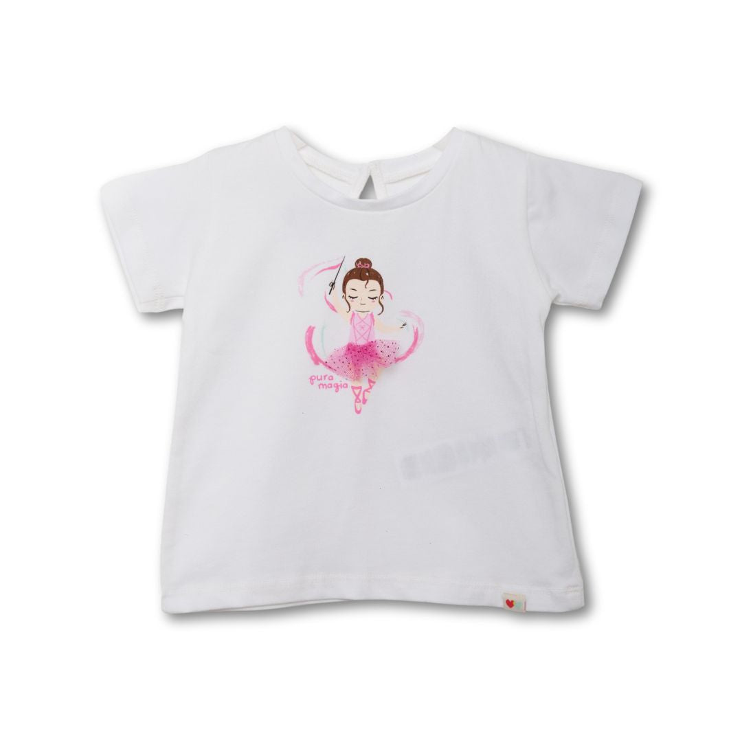 Weißes Baby-Kurzarmshirt mit 3D-Ballerina-Applikation und Tüll-Tutu 