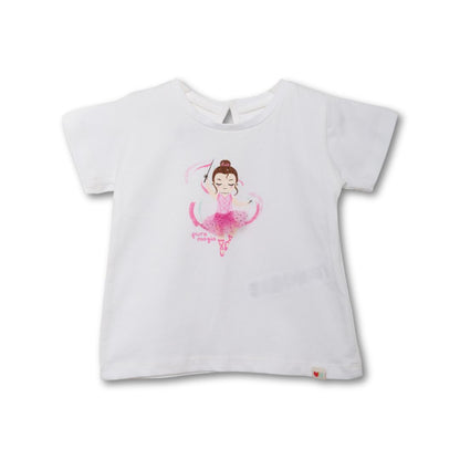 Weißes Baby-Kurzarmshirt mit 3D-Ballerina-Applikation und Tüll-Tutu 