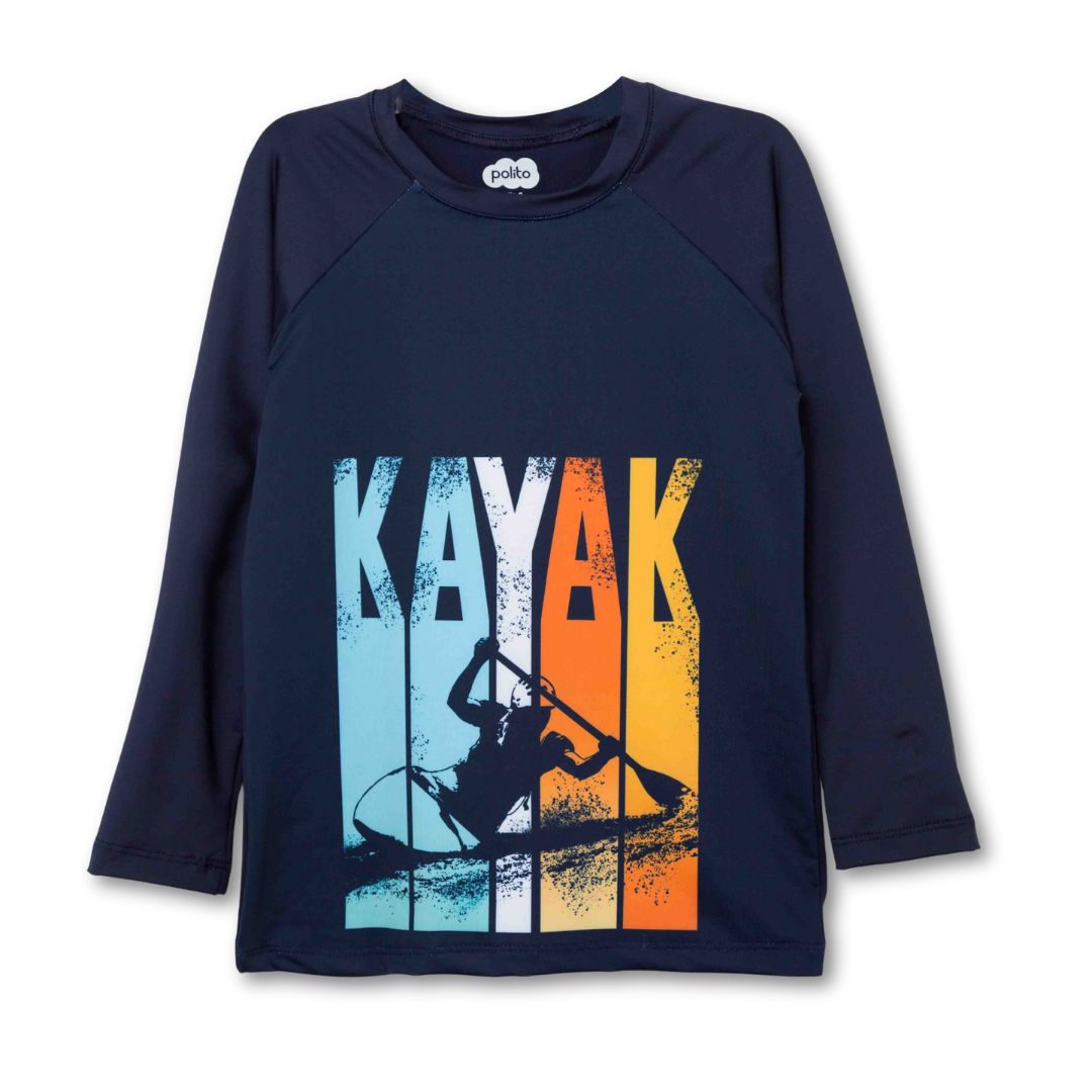 Badeshirt für Jungen mit Kayak-Print in Dunkelblau – langarm-badeshirt-junge-kayak-front