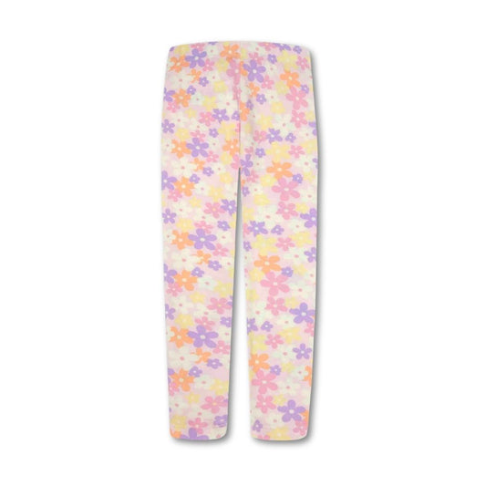 Bequeme rosa Mädchen Leggings mit buntem Blumenmuster – elastisch und stylisch.